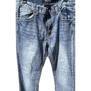 Vintage TRUE LUCK Slim Classic Stretch Full Blast Blue Denim Mens Jeans 36x32